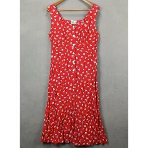Robbie Bee Shirt Dress Womens 12 Petite Red Floral Rayon Sleeveless Button Front